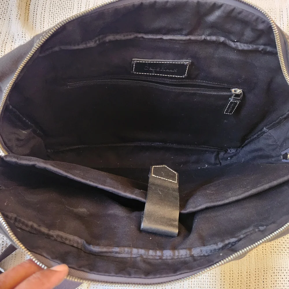 COLE HAAN PADDED SLEEVE LAPTOP BRIEFCASE CANVAS LEATHER GRAY FITS 14
